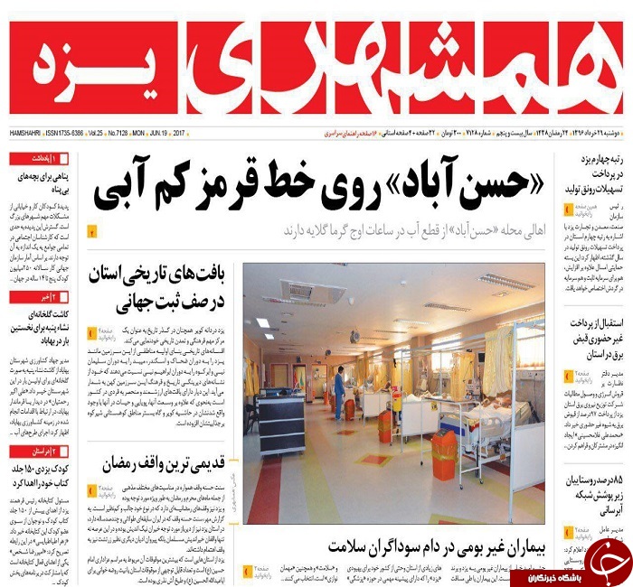 صفحه نخست روزنامه های استان یزد