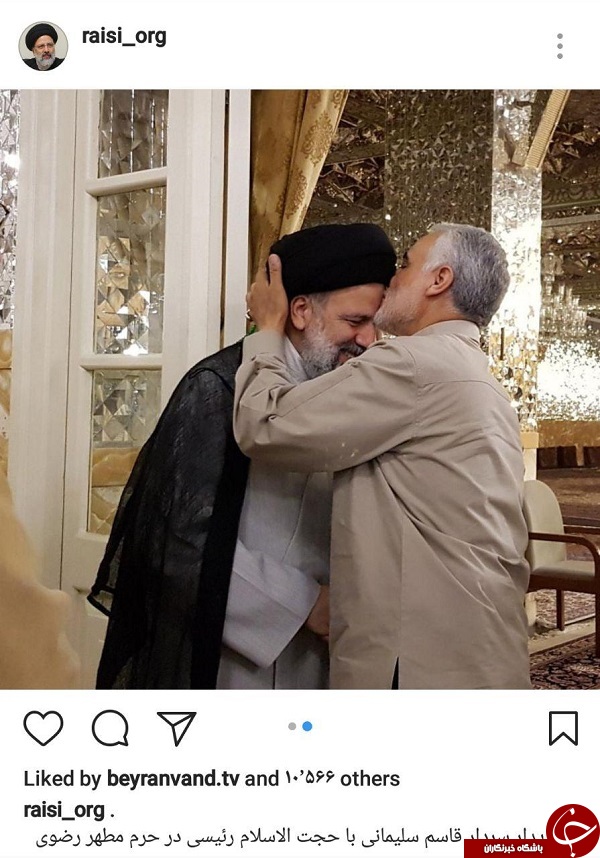 دیدار سردار سلیمانی با آیت الله رئیسی در حرم مطهر رضوی +عکس