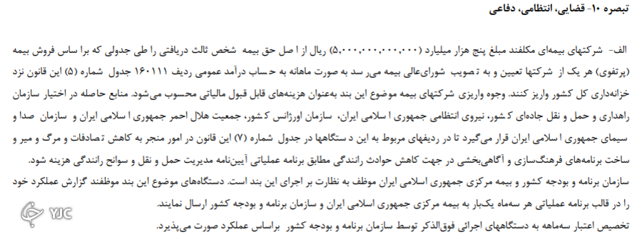 واریز پانصد میلیارد تومان از اصل حق بیمه شخص ثالث به خرانه داری
